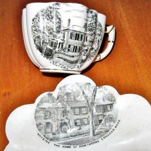 Rare Antique Tea Cup w Saucer 1898 Concord MA Emerson Hawthorne Foley England